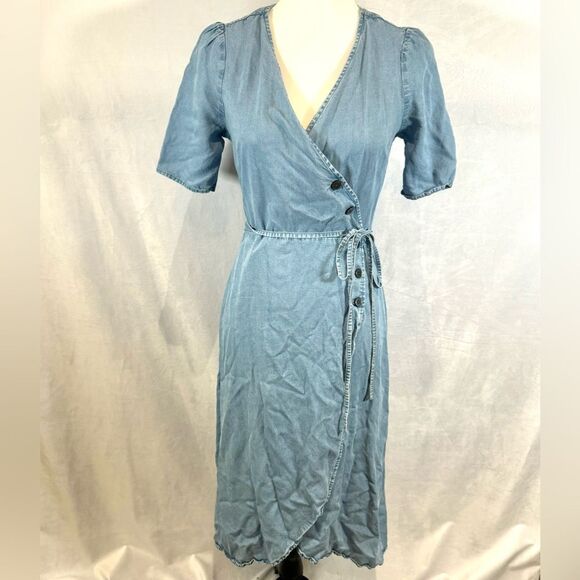 Gap chambray denim button side midi wrap dress size XS - Picture 1 of 7